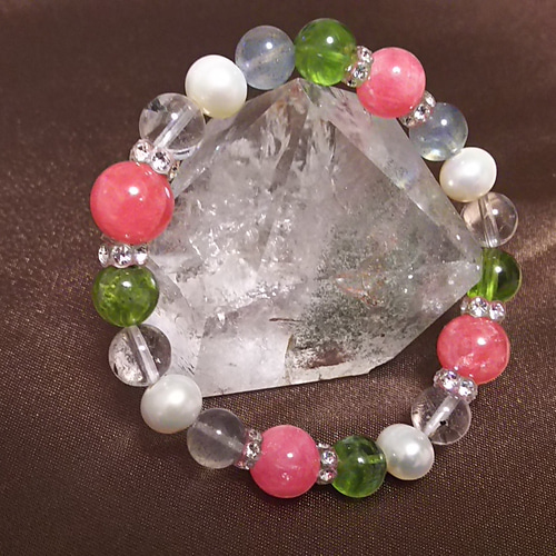 天然石ブレスレット10本まとめ売り(ペリドットバングル、インカローズ入り) 送料無料】インカローズ＆ペリドット☆女性の人生を享受する