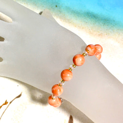 【送料無料】稀少な天然♡深海珊瑚♡オレンジピンクのマーブル模様　ブレスレット9㎜ 5枚目の画像