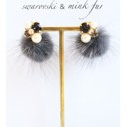 ＊swarovski & mink fur earrings＊ 1枚目の画像