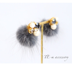 ＊swarovski & mink fur earrings＊ 2枚目の画像