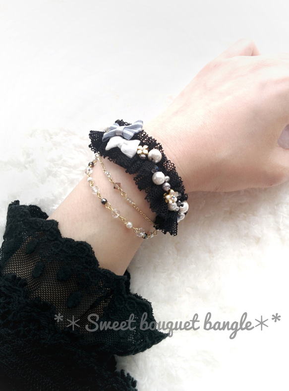 *＊Sweet bouquet bangle＊*スイートブーケバングル(black) 1枚目の画像