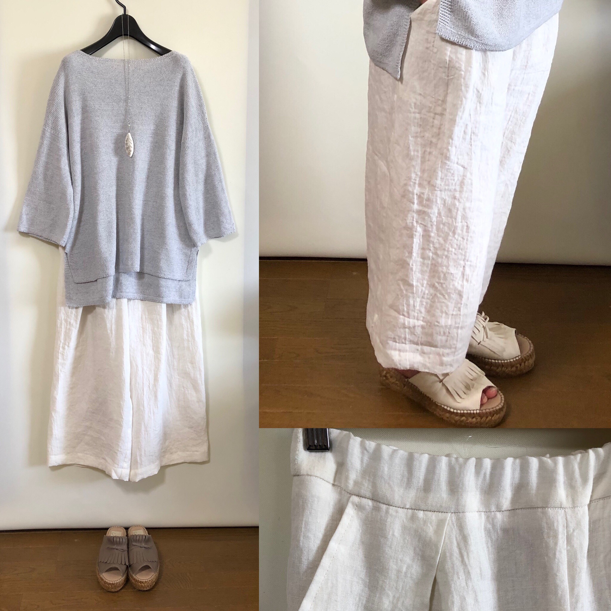 洗いこまれたベルギーリネンのワイドパンツ裏無し＊creema限定