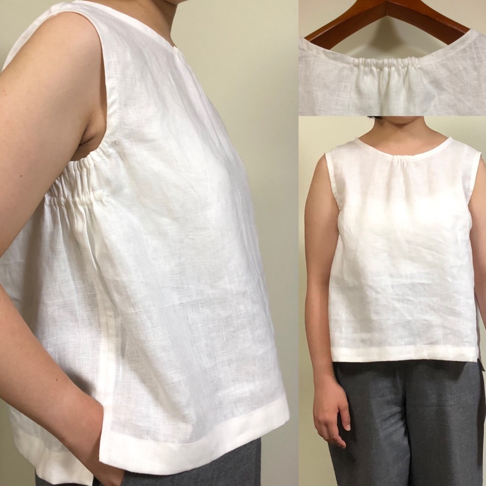 プチっとギャザーがポイントのシンプルプルオーバー麻100％＊creema限定