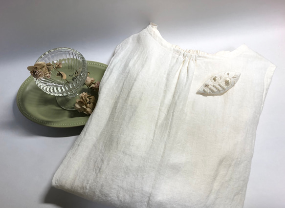 折り畳み 日傘 麻100% リネン ガラスビーズ刺繍（KLC3919