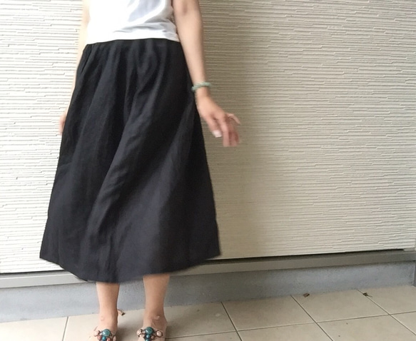 ナチュラル＊リネン(麻)ブラックのロングスカート  as By comomo 1枚目の画像