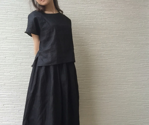 ナチュラル＊リネン(麻)ブラックのロングスカート  as By comomo 3枚目の画像