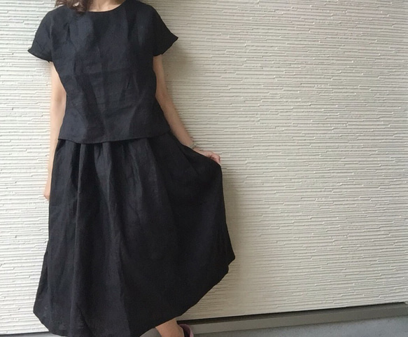 ナチュラル＊リネン(麻)ブラックのロングスカート  as By comomo 5枚目の画像