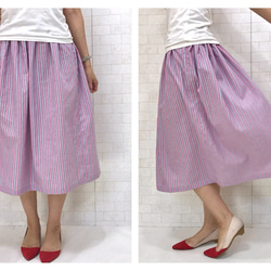 【送料無料】遊びシックBy A＊コットン100% ピンクonスカイブルーストライプ スカート By Aki 4枚目の画像