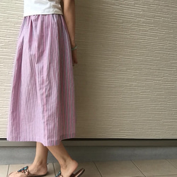 【送料無料】遊びシックBy A＊コットン100% ピンクonスカイブルーストライプ スカート By Aki 5枚目の画像