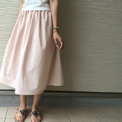 遊びシックBy A＊柔らかピンクの生成りストライプ ポケット付きスカート By Aki 1枚目の画像