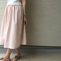 遊びシックBy A＊柔らかピンクの生成りストライプ ポケット付きスカート By Aki 2枚目の画像