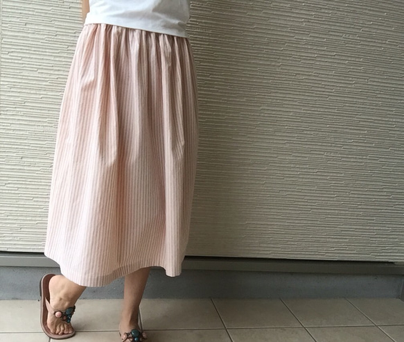 遊びシックBy A＊柔らかピンクの生成りストライプ ポケット付きスカート By Aki 4枚目の画像