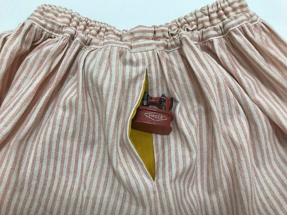 遊びシックBy A＊柔らかピンクの生成りストライプ ポケット付きスカート By Aki 5枚目の画像
