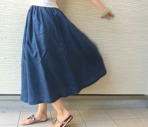遊びシックBy A＊リネン100% オーシャンブルーロングスカートas  By Aki 3枚目の画像