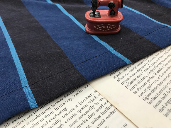 ナチュラル＊播州織ブルー&ブラックの大人ストライプ スカート 受注生産 5枚目の画像