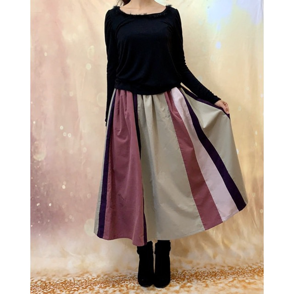 フェミキュート＊モーブピンク&グレージュ&ラベンダーのコーデュロイのロングスカート 受注By 彩苺[1360]k6 1枚目の画像