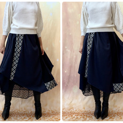 冬新作クラッシィ＊ ウール100%ネイビー&チェックのデザインスカートBy 毬衣　1385-k1 2枚目の画像