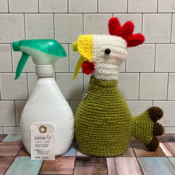 消臭スプレーボトルカバー♬白ニワトリ深緑（ファブリーズ、リセッシュ