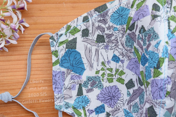 リバティ×リネン　快適な立体夏マスク　大きなフィルターポケット＆ノーズワイヤー　Confetti Flowers 5枚目の画像