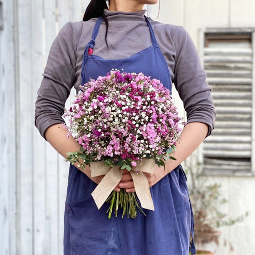 スターチス&かすみ草ドライフラワークラッチブーケ（ヘッドピース10p＆