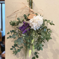白紫陽花＆ユーカリスワッグ（長さ約40㎝） 2枚目の画像