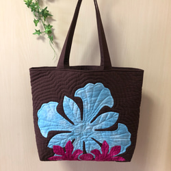 ハワイの島花のバッグ＊ハワイアンキルト 2枚目の画像
