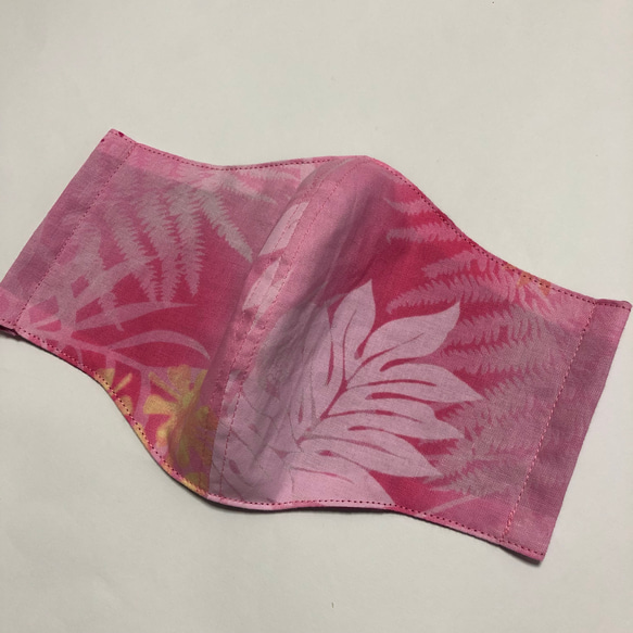 ハワイアン＊手作り立体マスク ハワイの草花・ピンク 1枚目の画像