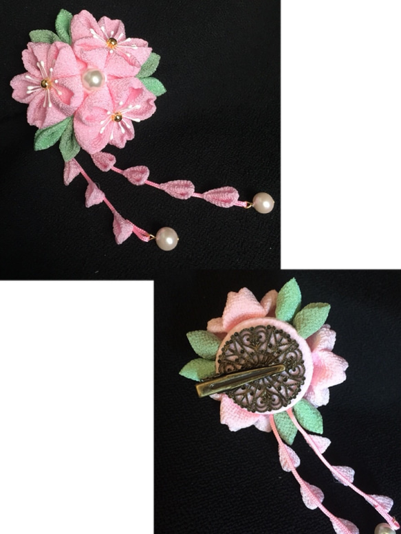 つまみ細工・3輪桜のヘアクリップ 2枚目の画像