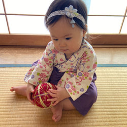 つまみ細工 ベビーヘアバンド　桜 水色 2枚目の画像