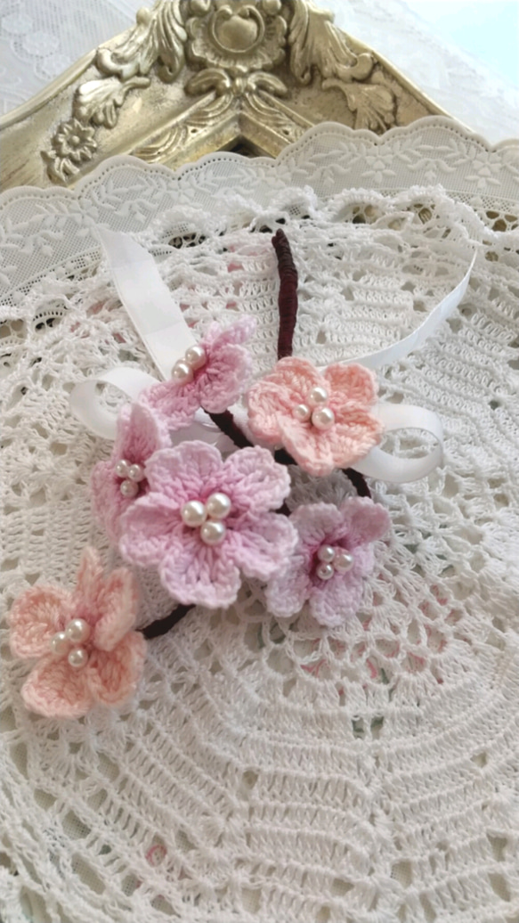 桜のコサージュ・優美・レース編み 4枚目の画像