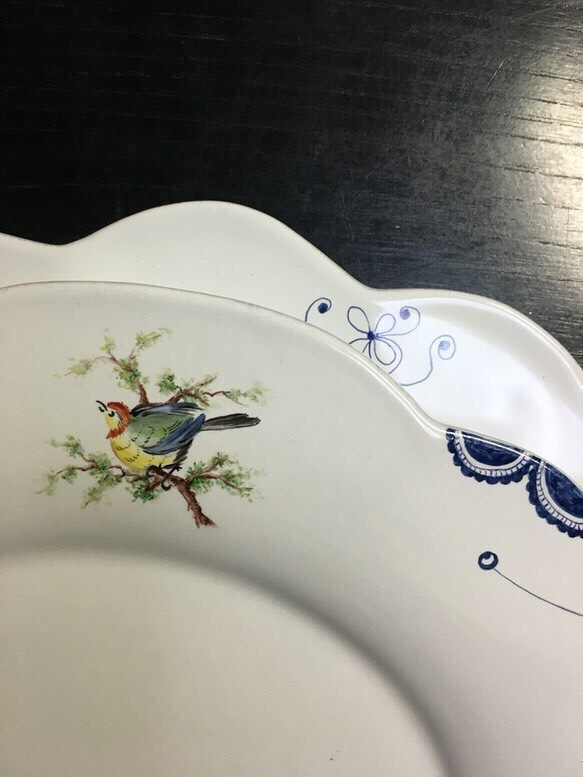 丸い鳥A B2枚セット全てSOLD OUT                      ディナー皿  鳥とブルーライン 2枚目の画像