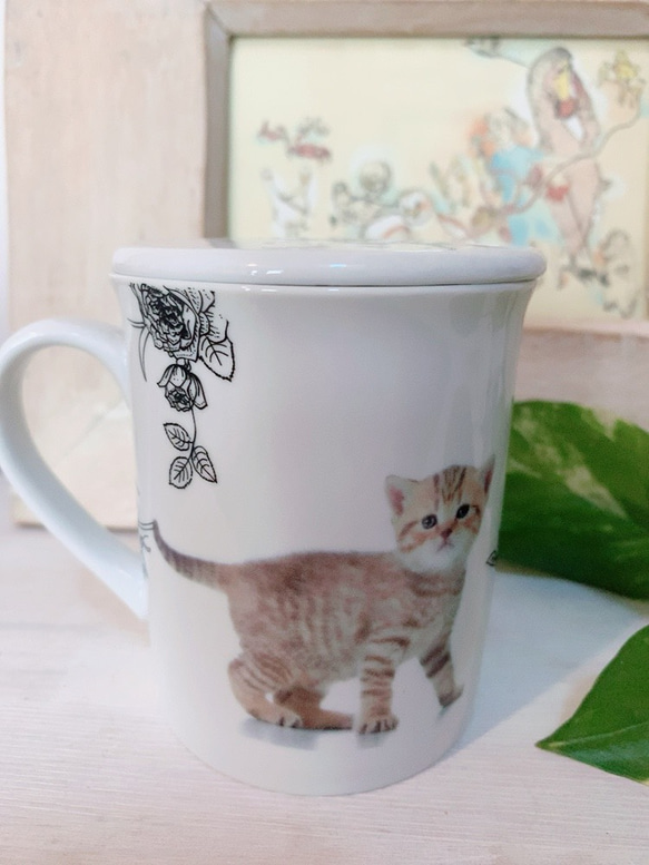 ねこちゃん　茶こし付きマグカップ(ベージュ) 3枚目の画像