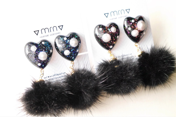 Black heart ❤︎fur pierce/earring 1枚目の画像