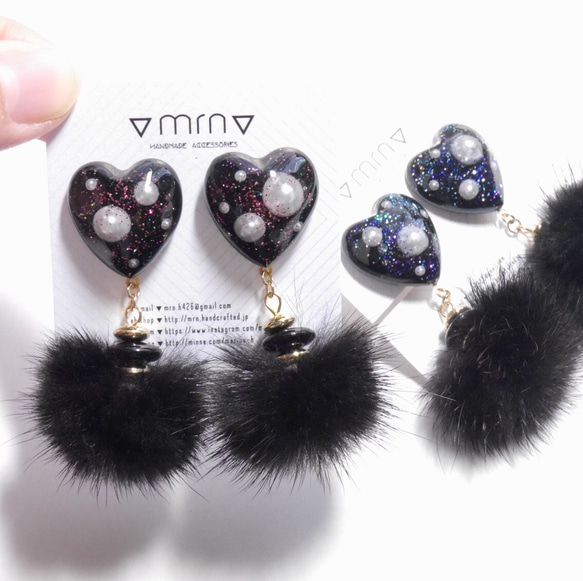 Black heart ❤︎fur pierce/earring 3枚目の画像