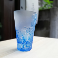 【受注生産 】再販minamo水面　ブルーグラス　タンブラー　夏色コップ　プレゼントギフト　お祝いに　青色グラス 4枚目の画像