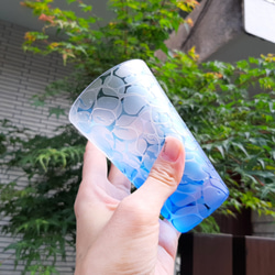 【受注生産 】再販minamo水面　ブルーグラス　タンブラー　夏色コップ　プレゼントギフト　お祝いに　青色グラス 5枚目の画像