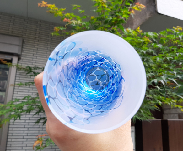 【受注生産 】再販minamo水面　ブルーグラス　タンブラー　夏色コップ　プレゼントギフト　お祝いに　青色グラス 6枚目の画像