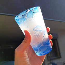 受注生産【 minamo】 癒し漂う くらげグラス 青いガラス 夏色 お祝い 父の日 6枚目の画像