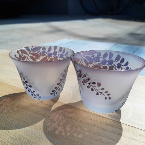 受注制作】藤巻 天開ぐい呑み 紫 酒器 ペアセット 藤の花 おちょこ