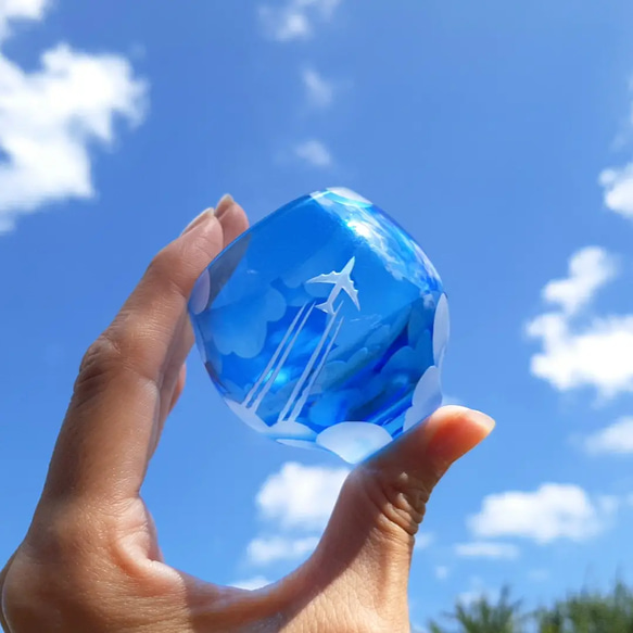 受注生産】Sky Hi 飛行機雲 青空丸ぐい呑み おちょこ サンドブラスト