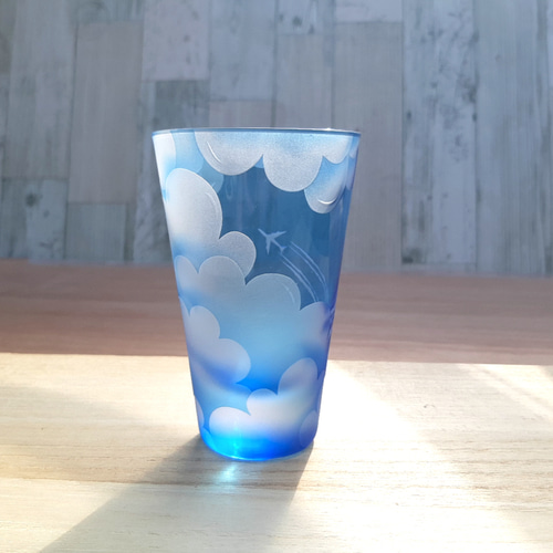 受注生産】Sky-Hi 飛行機雲 青空タンブラー サンドブラスト 空色グラス