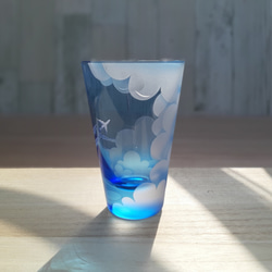 【受注生産】Sky-Hi 飛行機雲 青空タンブラー サンドブラスト 空色グラス 9枚目の画像