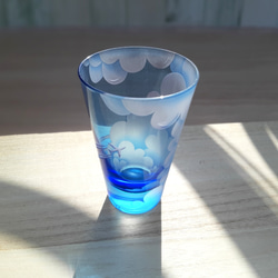 【受注生産】Sky-Hi 飛行機雲 青空タンブラー サンドブラスト 空色グラス 10枚目の画像