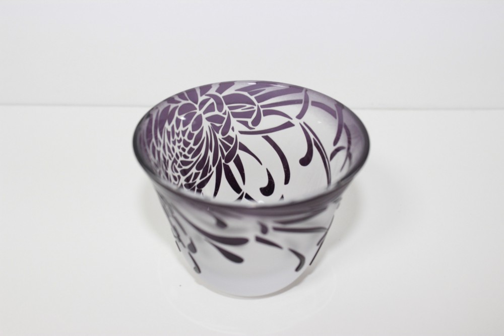 菊巻柄　-ぐい呑み　紫 グラス サンドブラスト ギフト 『父の日』