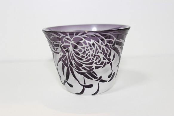 菊巻柄　-ぐい呑み　紫 グラス サンドブラスト ギフト 『父の日』 5枚目の画像