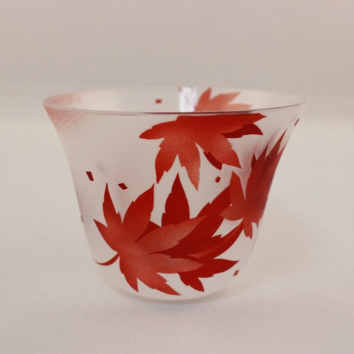 天開ぐい呑み -もみじ日和- aka サンドブラスト ガラス 紅葉 『父の日