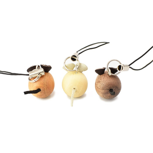 まる~い 木製ストラップ ねずみ (白)(薄茶)(濃茶) / 干支 携帯