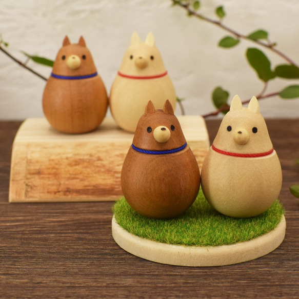 手のひらサイズの 木の置物 ( 小 ) いぬ 2匹 セット その他置物 工房