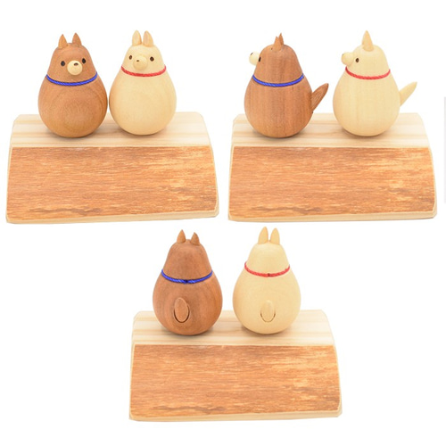 手のひらサイズの 木の置物 ( 小 ) いぬ 2匹 セット その他置物 工房