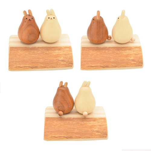 うぃるびぃ工房　暖かみのある手彫り　なきうさぎの置物　２つセット うぃるびぃ工房 暖かみのある手彫り なきうさぎの置物 2つセット うぃ